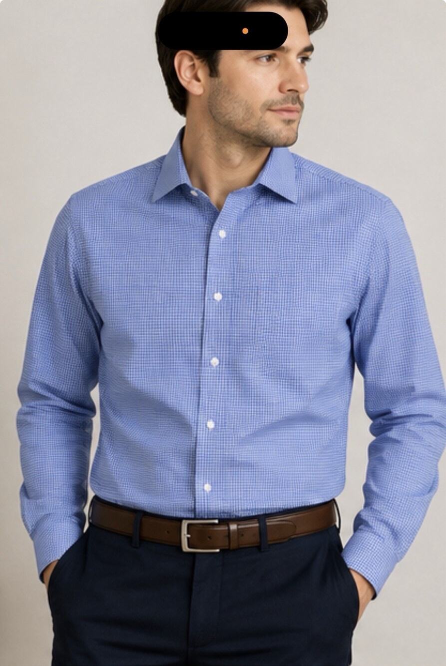 Jos A Bank Mens 16-33 Blue Check Pinpoint Cotton Long Sleeve Dress Shirt